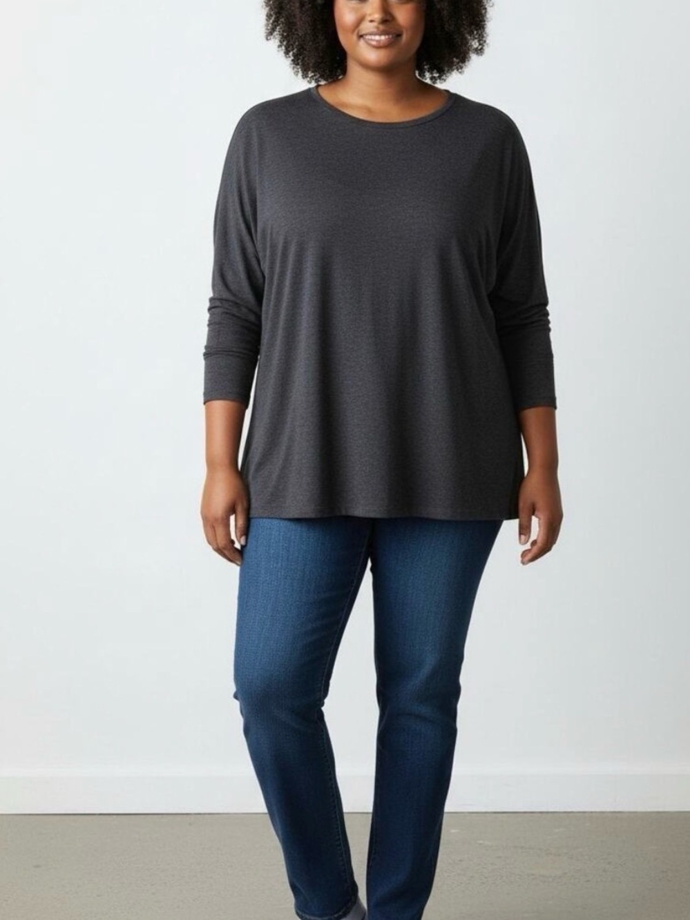 Beyond Yoga Dark Charcoal Crewneck Long-Sleeve Tee